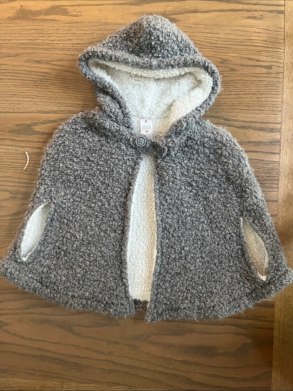 Carter's Gray Hooded Sherpa Cape with Cream Lining